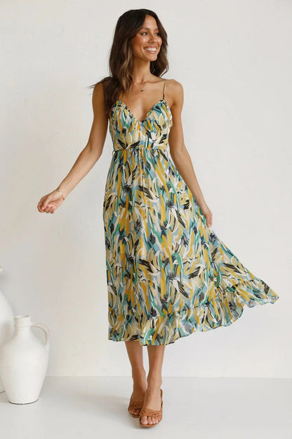 Chloe | Abstract Strappy Midi Dress