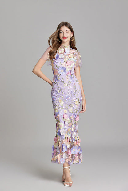 Eliana | 3D Floral Applique Maxi Dress