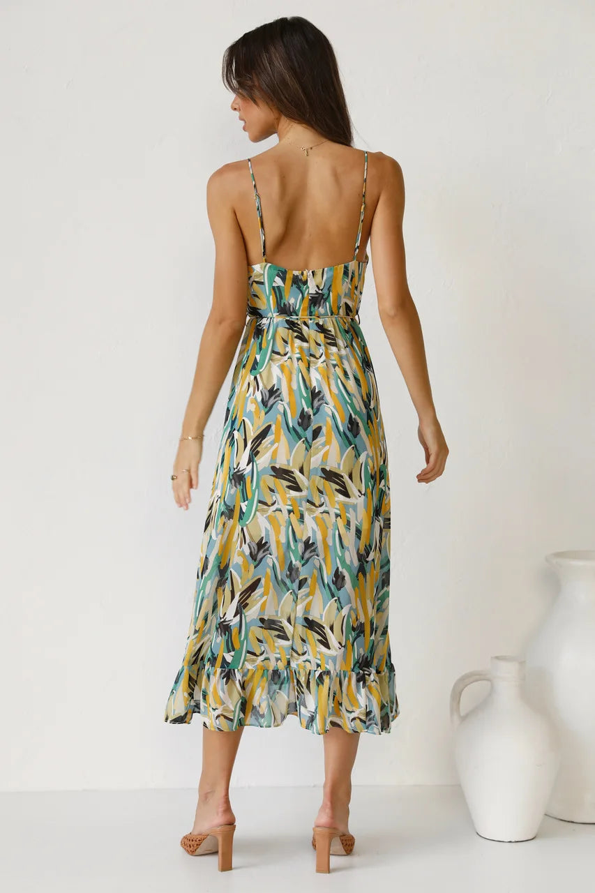 Chloe | Abstract Strappy Midi Dress