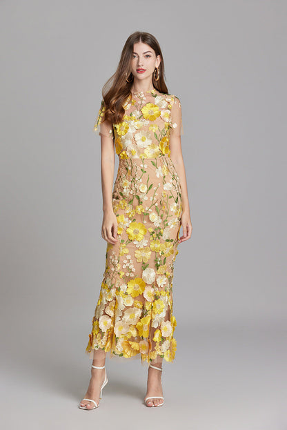 Eliana | 3D Floral Applique Maxi Dress