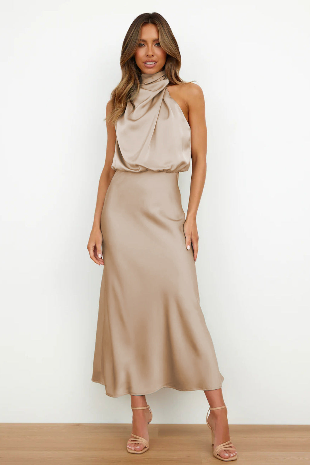 Sadie | Drape Neck Halter Maxi Dress