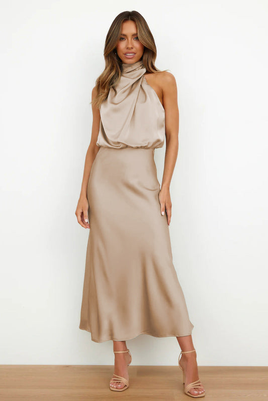 Sadie | Drape Neck Halter Maxi Dress