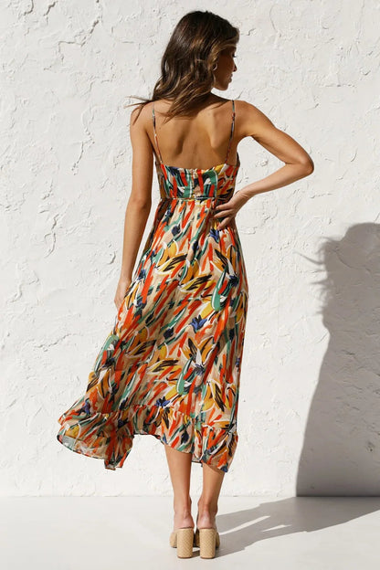 Chloe | Abstract Strappy Midi Dress