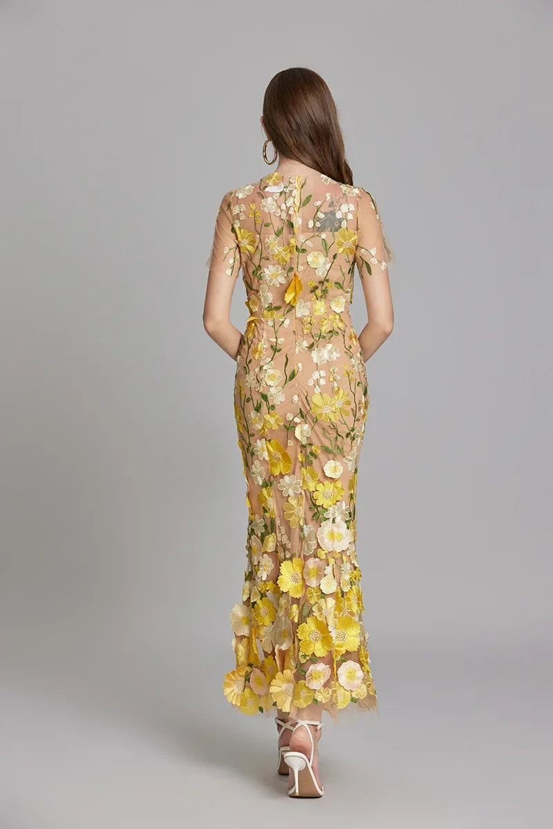 Eliana | 3D Floral Applique Maxi Dress