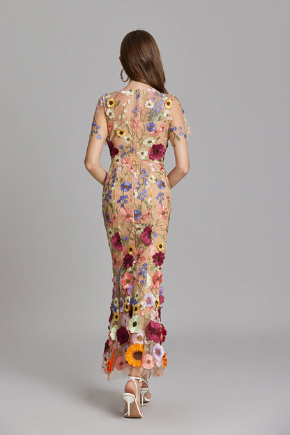 Eliana | 3D Floral Applique Maxi Dress
