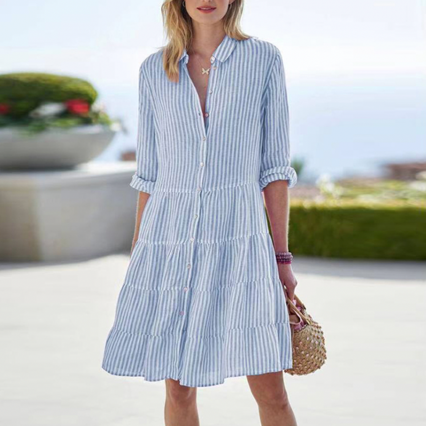 Avery | Tiered Striped Shirt Dress