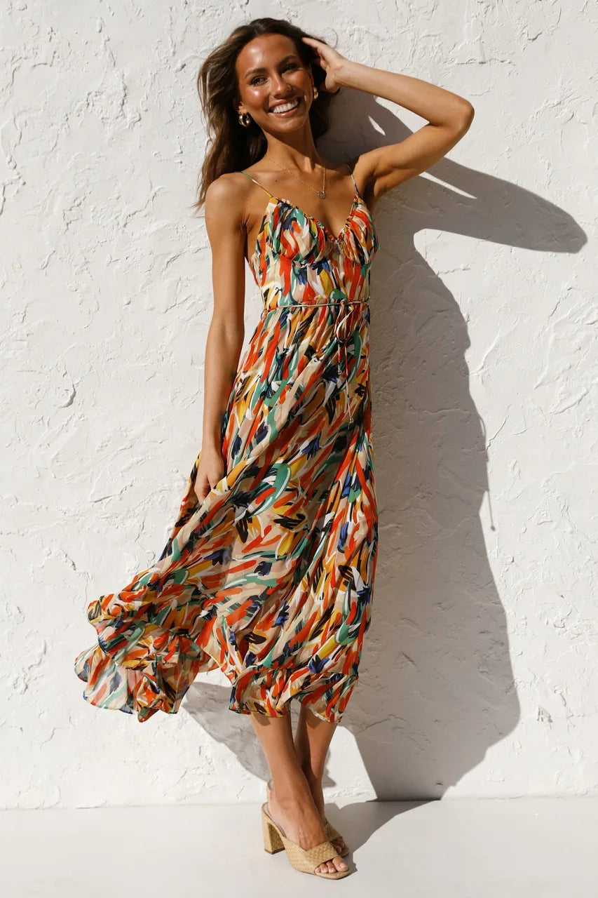 Chloe | Abstract Strappy Midi Dress