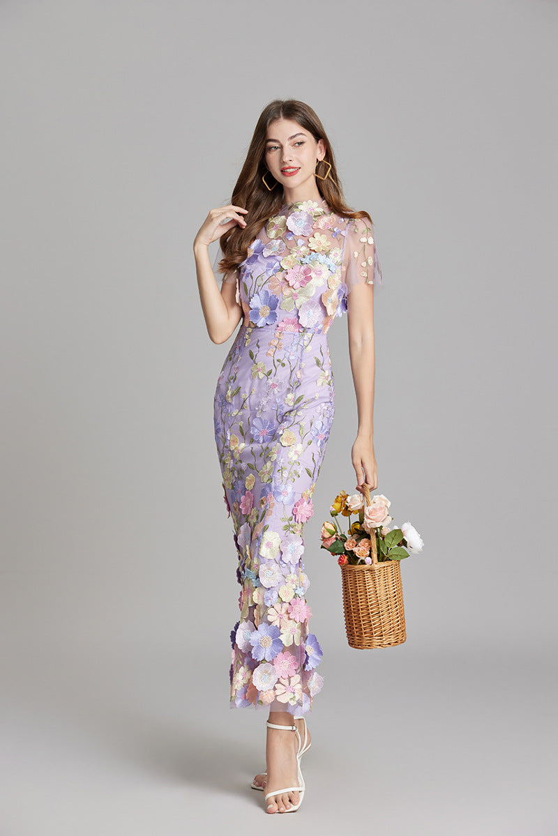 Eliana | 3D Floral Applique Maxi Dress