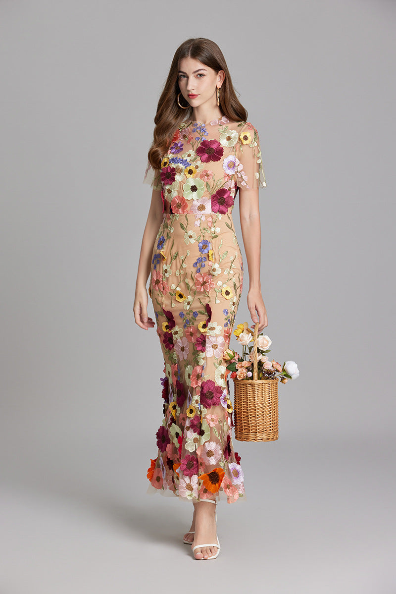 Eliana | 3D Floral Applique Maxi Dress