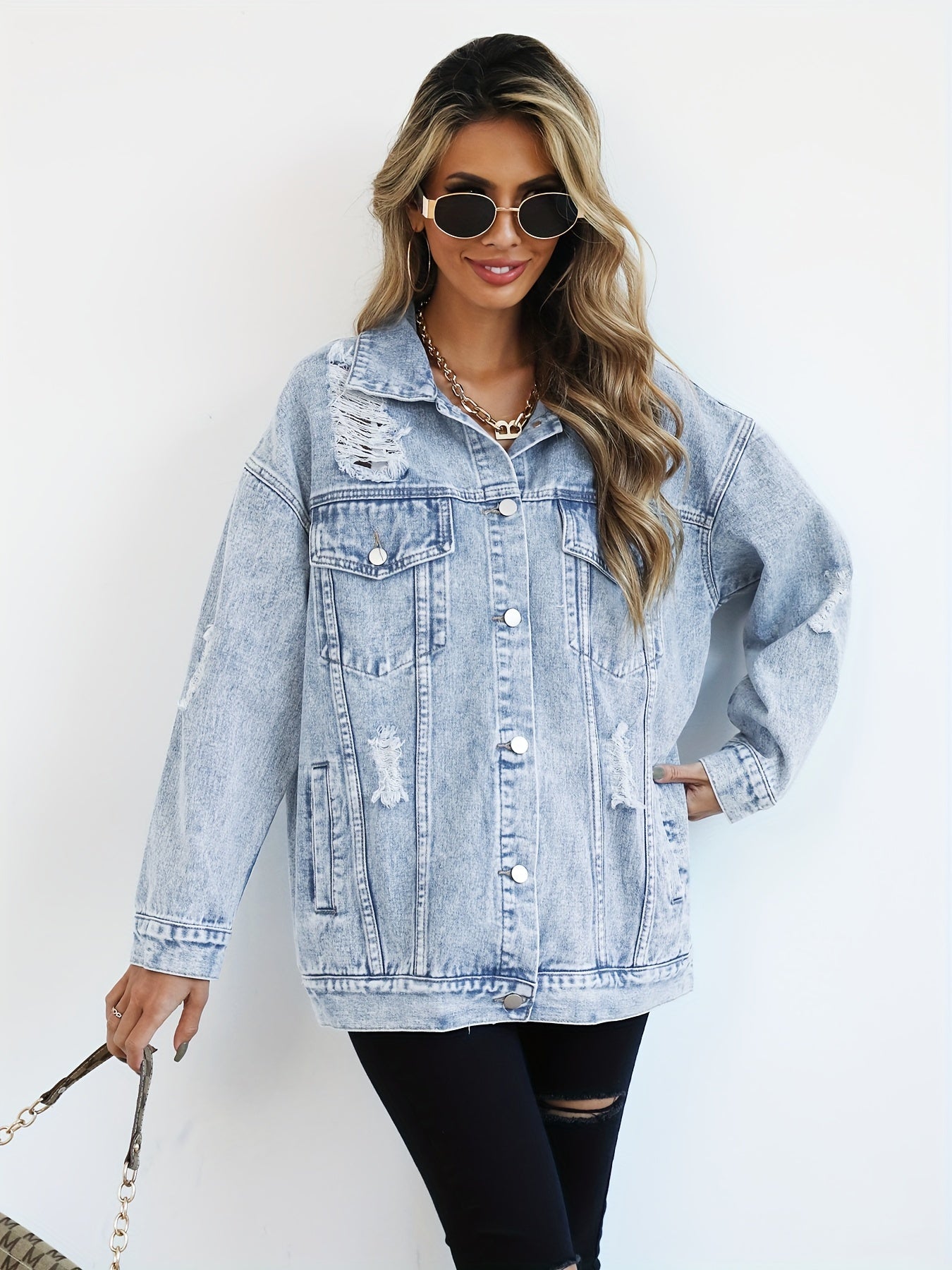 Sienna | Distressed Oversized Denim Jacket