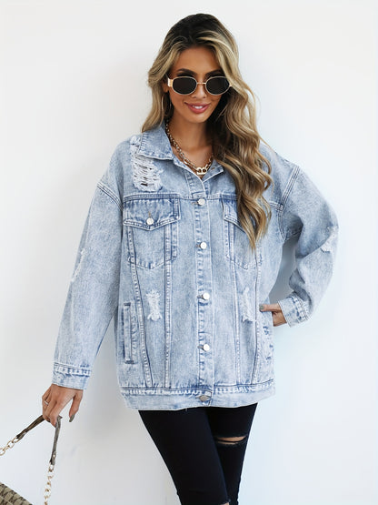 Sienna | Distressed Oversized Denim Jacket
