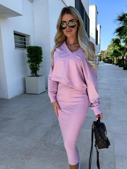 Isabella | Cropped Sweatshirt and Bodycon Midi Dress Set