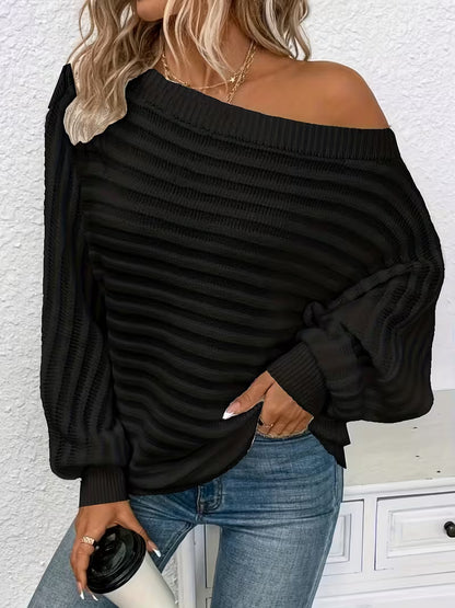 Bowen | Off-the-Shoulder Ribbed Knit Sweater