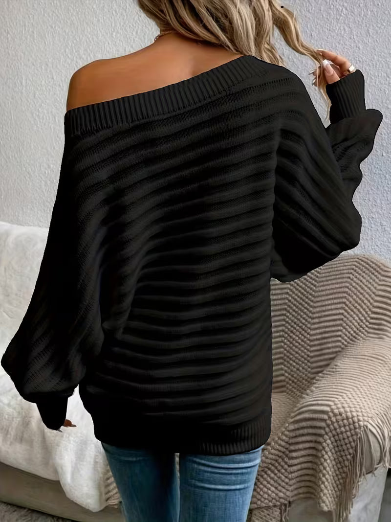 Bowen | Off-the-Shoulder Ribbed Knit Sweater