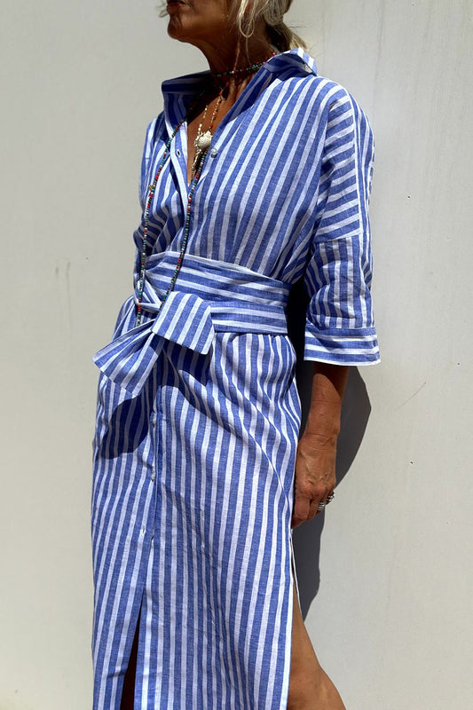Hannah | Striped Linen Maxi Shirt Dress