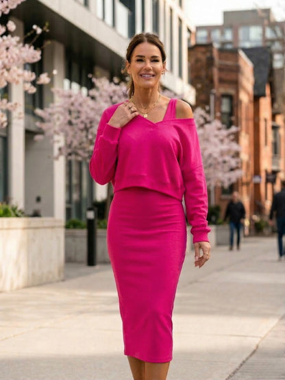 Isabella | Cropped Sweatshirt and Bodycon Midi Dress Set