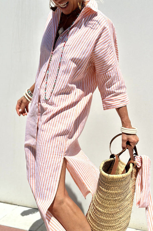 Hannah | Striped Linen Maxi Shirt Dress