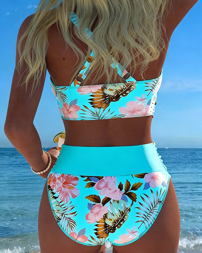 Sophie | Tropical Botanical High-Waisted Bikini Set