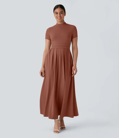 Mikaela | Mock-Neck Pleated Maxi Dress