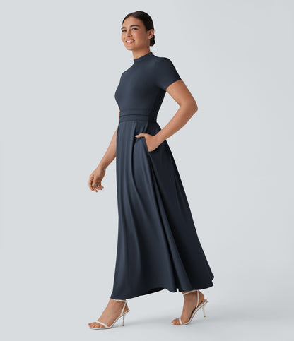 Mikaela | Mock-Neck Pleated Maxi Dress