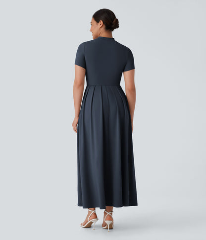 Mikaela | Mock-Neck Pleated Maxi Dress