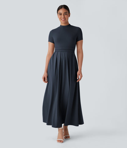 Mikaela | Mock-Neck Pleated Maxi Dress