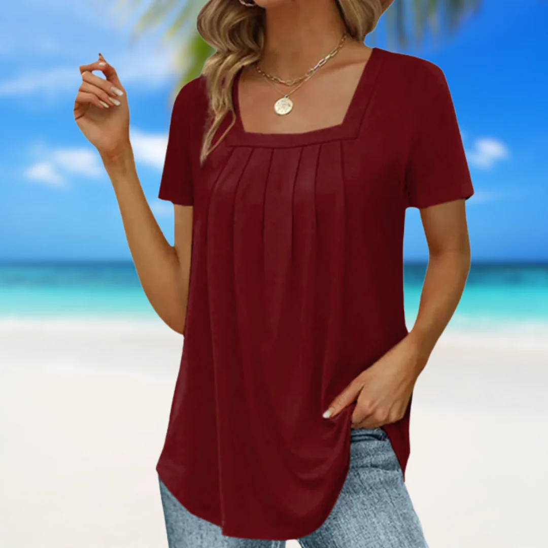 Avalyn | Square-Neck Pleated Blouse