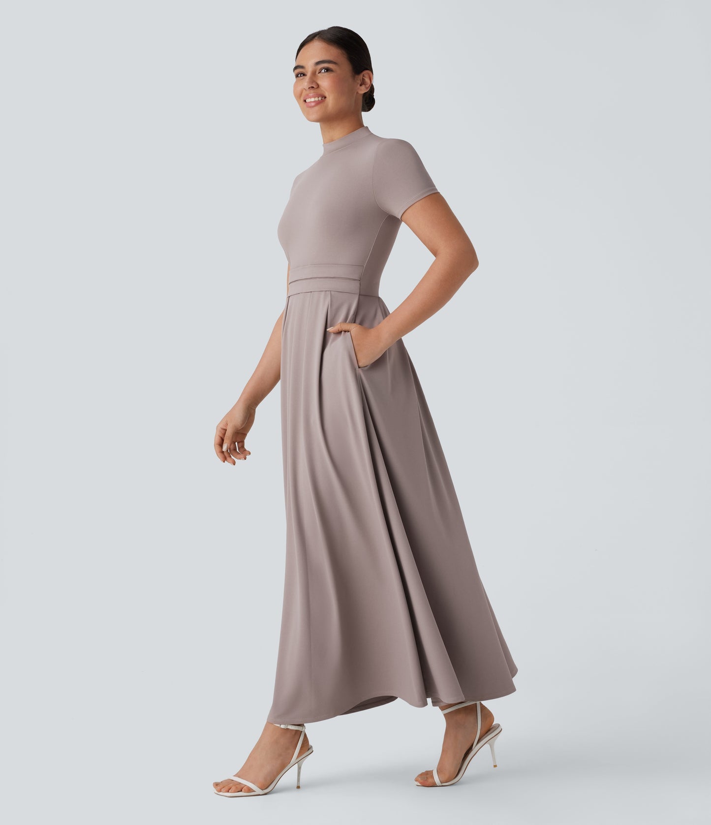 Mikaela | Mock-Neck Pleated Maxi Dress