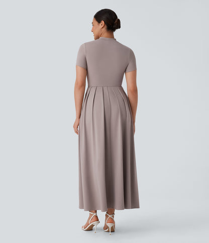 Mikaela | Mock-Neck Pleated Maxi Dress