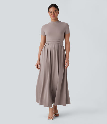 Mikaela | Mock-Neck Pleated Maxi Dress