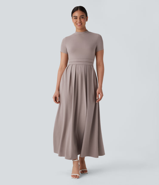 Mikaela | Mock-Neck Pleated Maxi Dress