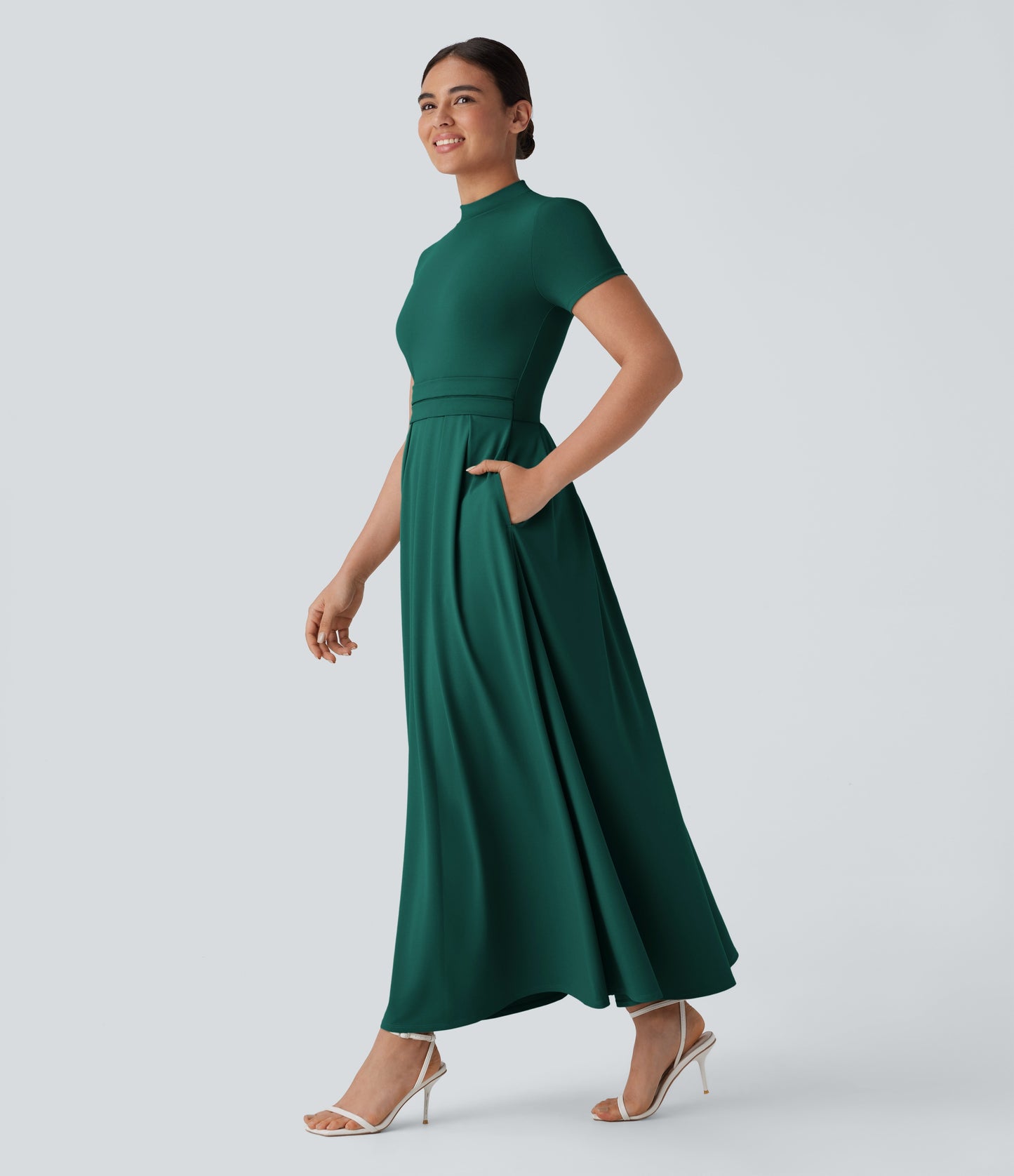 Mikaela | Mock-Neck Pleated Maxi Dress