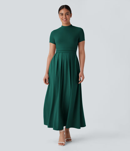 Mikaela | Mock-Neck Pleated Maxi Dress