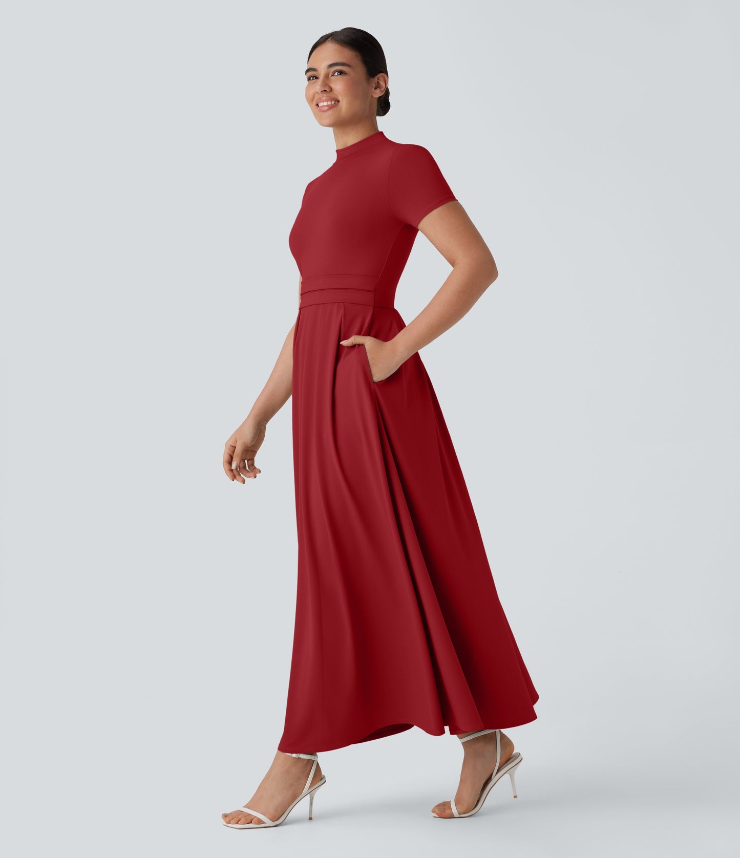 Mikaela | Mock-Neck Pleated Maxi Dress