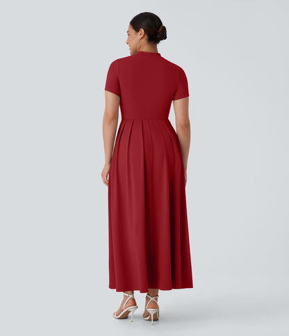 Mikaela | Mock-Neck Pleated Maxi Dress