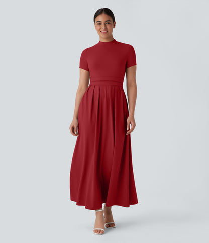 Mikaela | Mock-Neck Pleated Maxi Dress