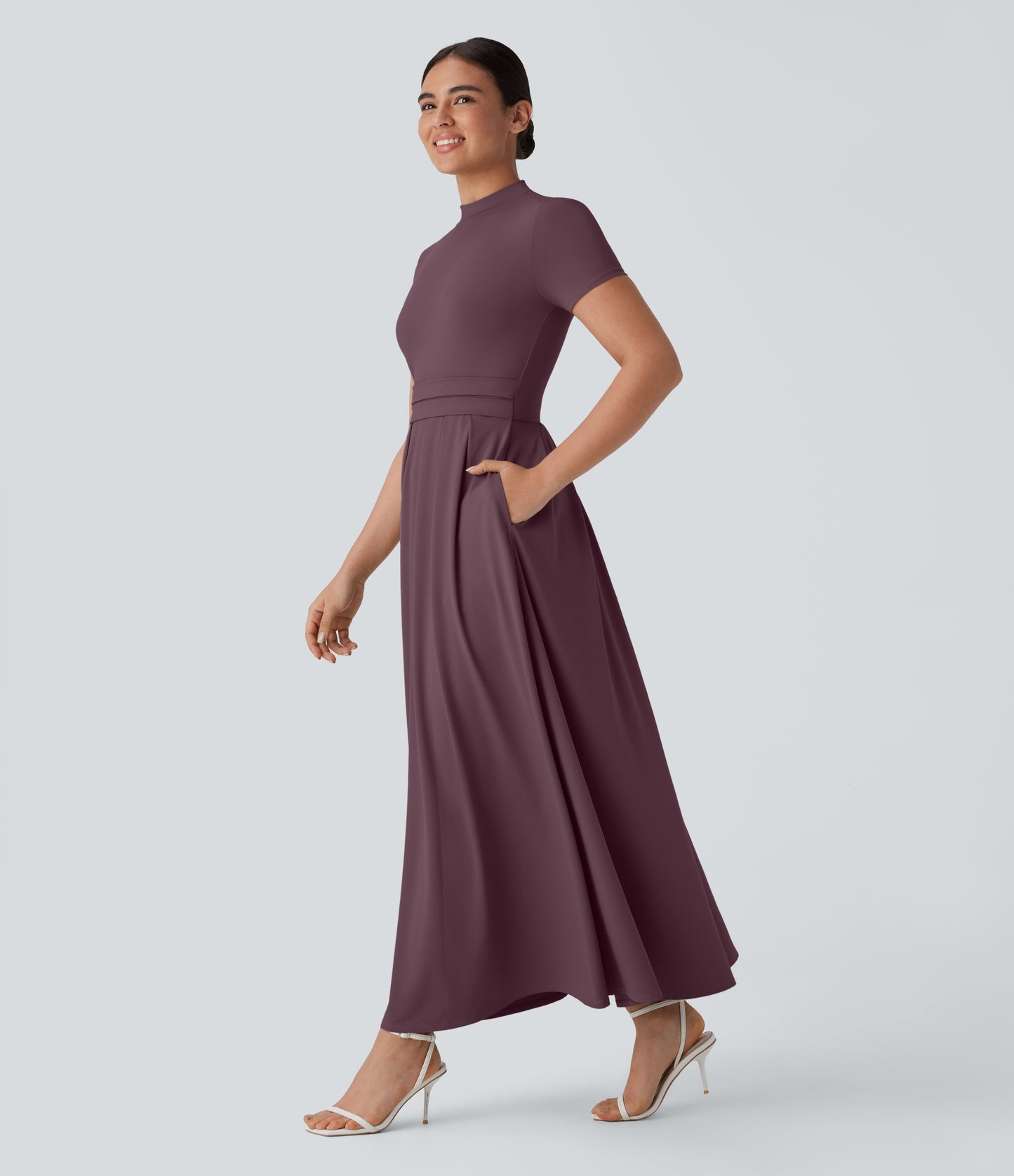 Mikaela | Mock-Neck Pleated Maxi Dress