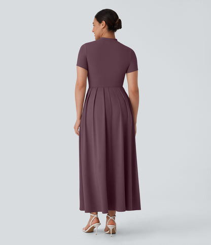 Mikaela | Mock-Neck Pleated Maxi Dress