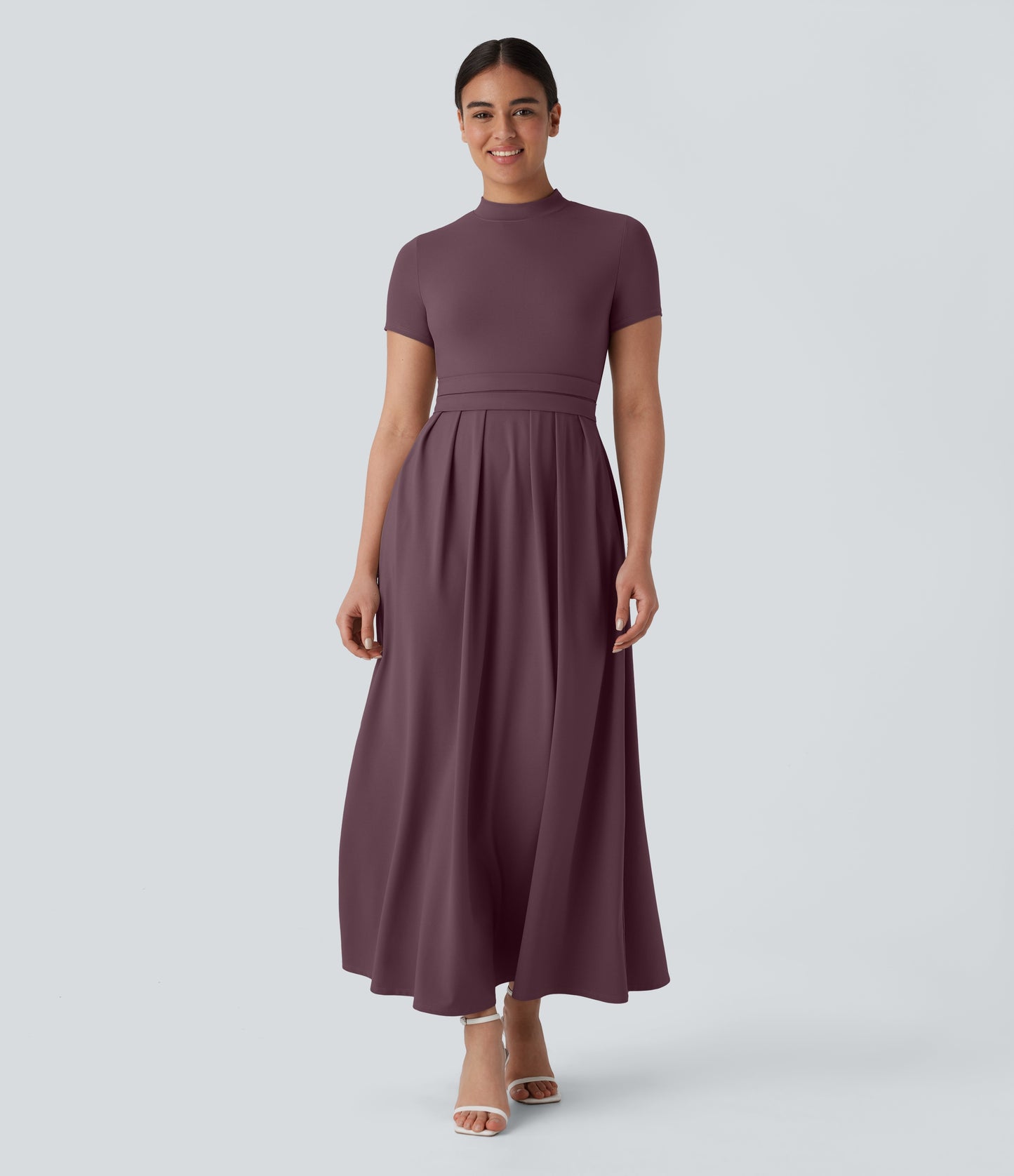 Mikaela | Mock-Neck Pleated Maxi Dress