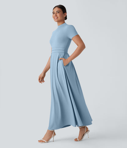 Mikaela | Mock-Neck Pleated Maxi Dress