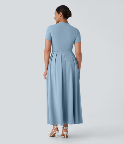 Mikaela | Mock-Neck Pleated Maxi Dress