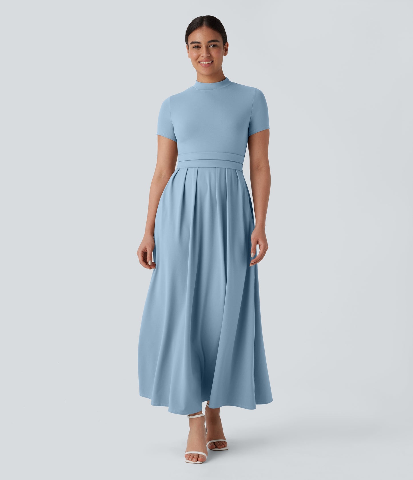 Mikaela | Mock-Neck Pleated Maxi Dress
