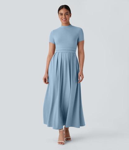 Mikaela | Mock-Neck Pleated Maxi Dress