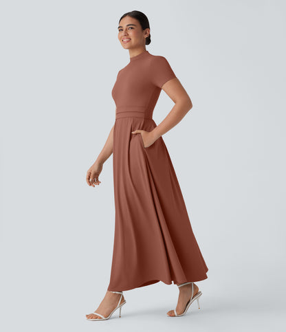 Mikaela | Mock-Neck Pleated Maxi Dress