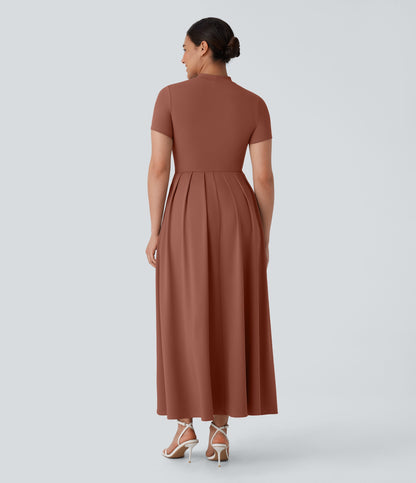 Mikaela | Mock-Neck Pleated Maxi Dress