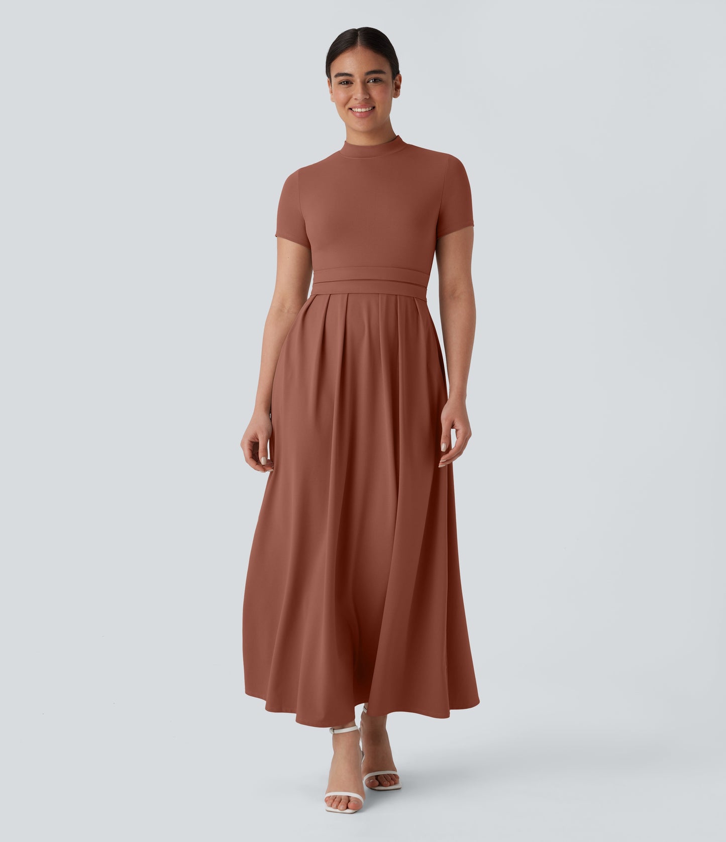 Mikaela | Mock-Neck Pleated Maxi Dress
