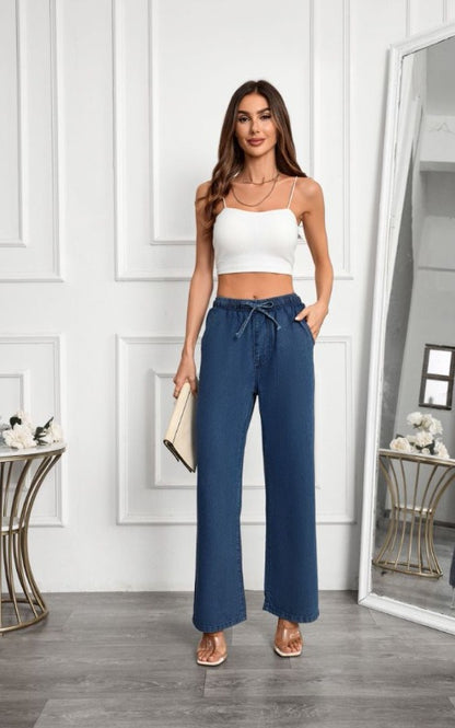Harper | Wide-Leg Drawstring Denim Pants