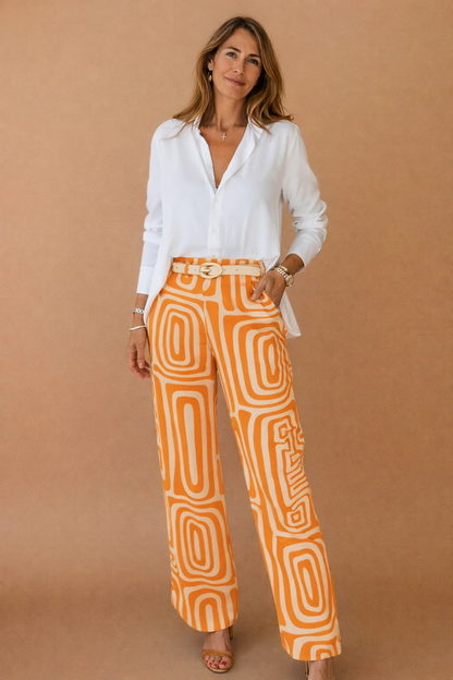 Dianne | Long Sleeve Shirt and Abstract Trouser Set | Belt Included