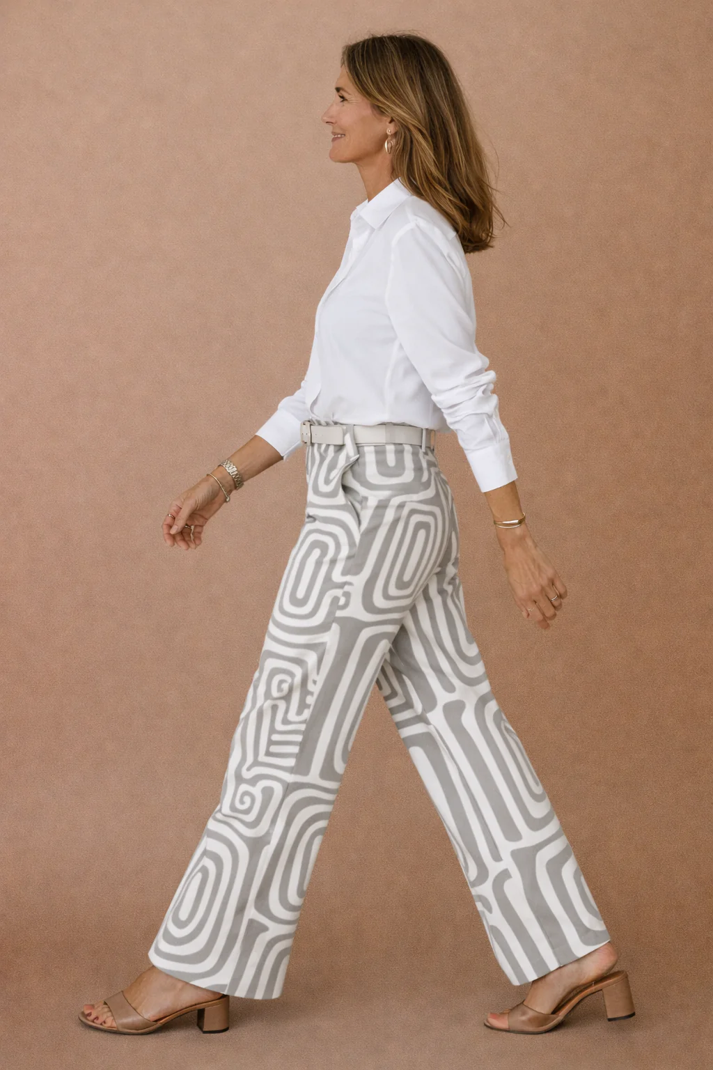 Dianne | Long Sleeve Shirt and Abstract Trouser Set | Belt Included