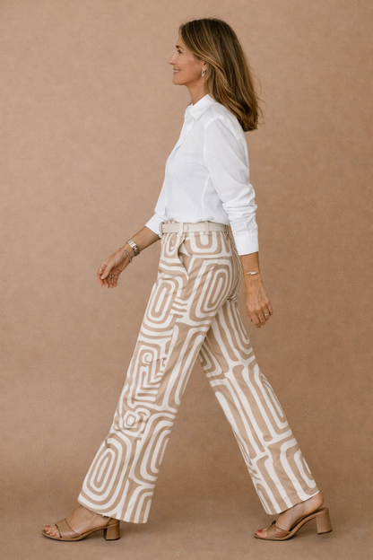Dianne | Long Sleeve Shirt and Abstract Trouser Set | Belt Included